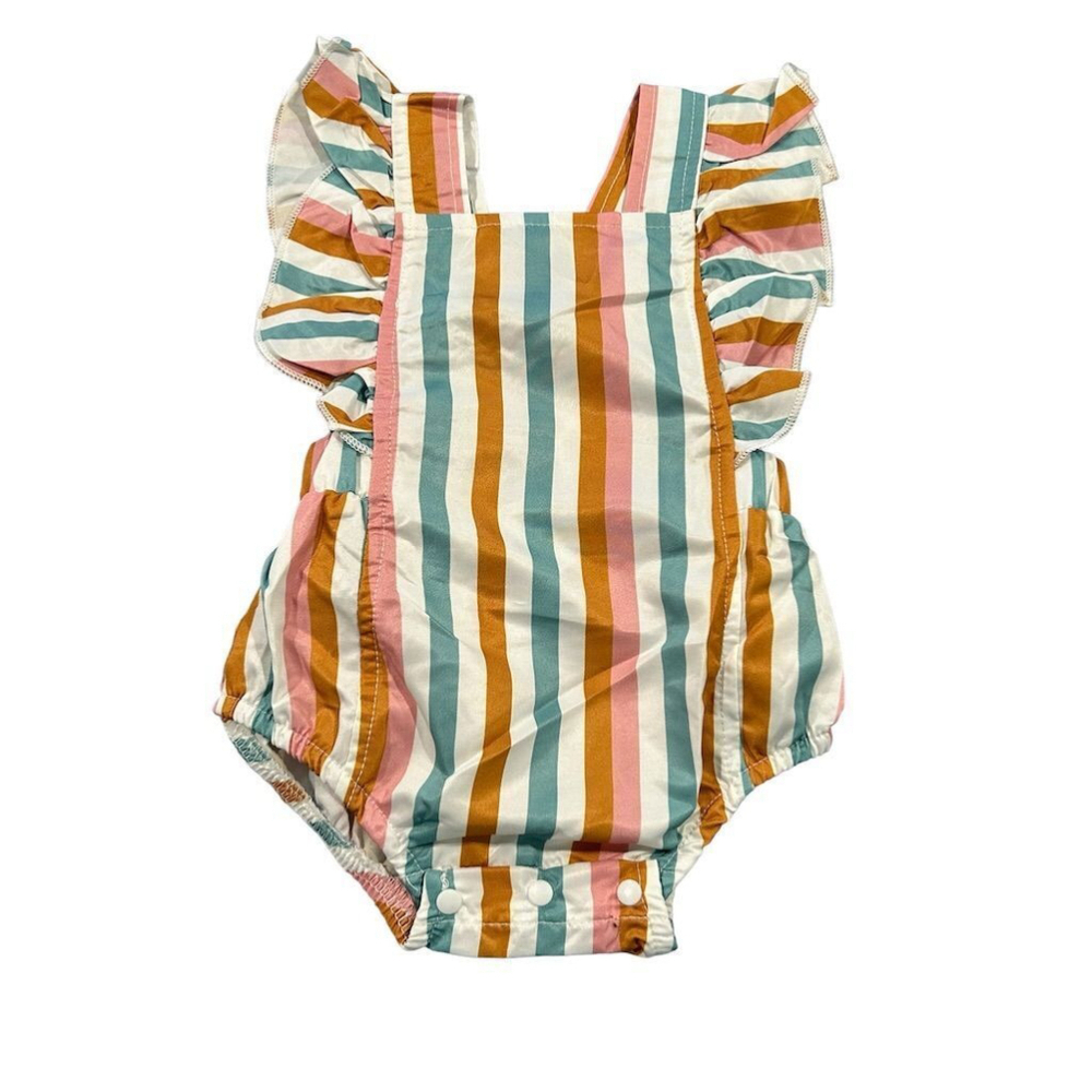 SHEIN Kids Romper Girls Size 3 6M Striped Ruffle Sleeve Summer